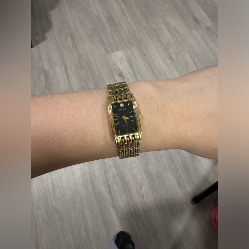 Rare Deauville Gold Watch with Black Face and Diamond